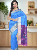 Soft chanderi fancy saree sky blue color allover motifs & zari border with paithani pallu and printed blouse