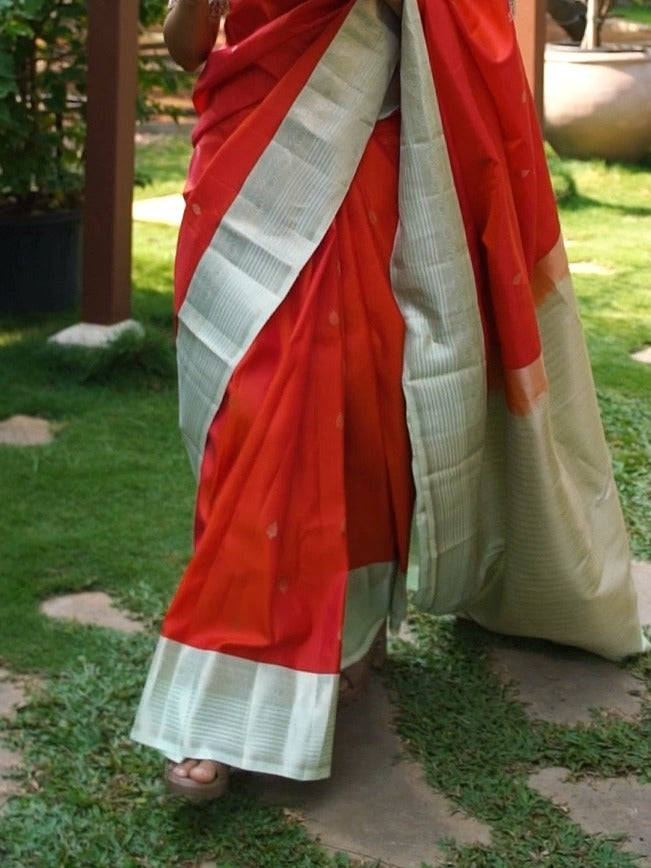 Light weight kanchi pattu saree for women | red | allover zari motifs | festive wear