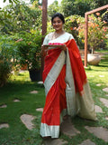 Light weight kanchi pattu saree for women | red | allover zari motifs | festive wear