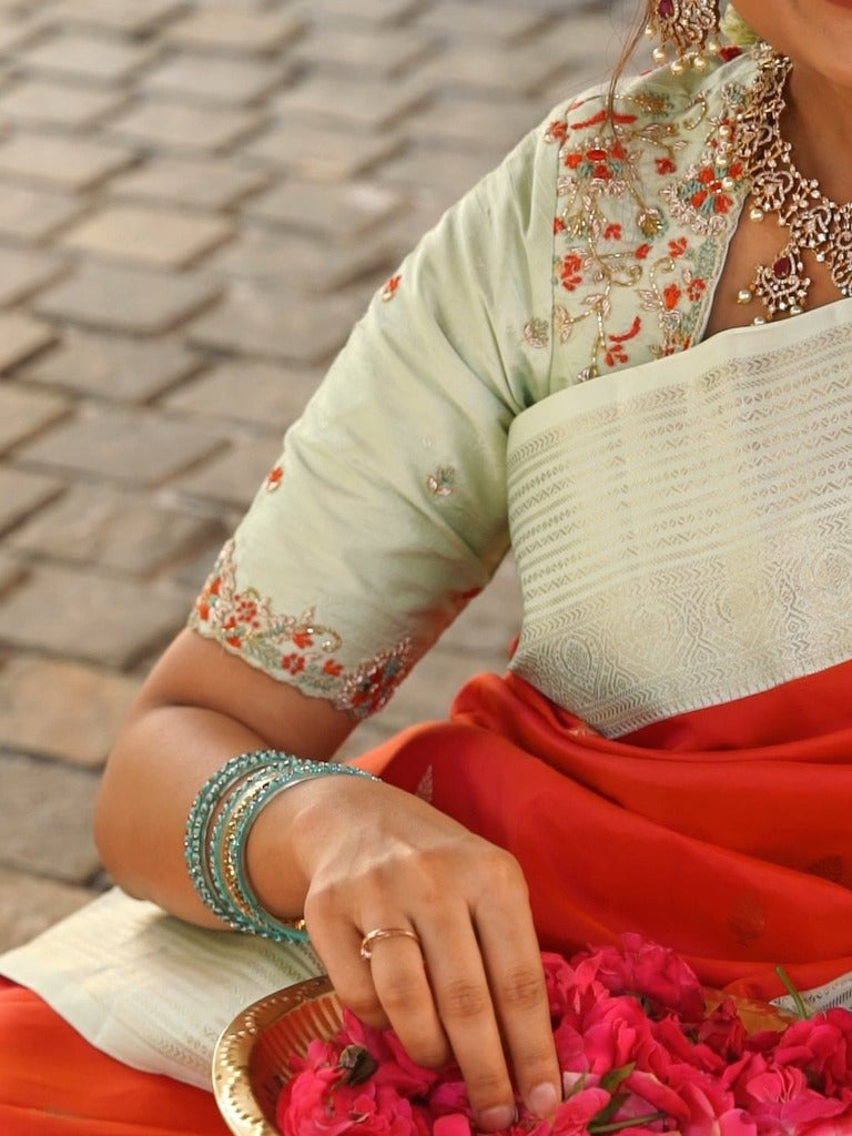 Light weight kanchi pattu saree for women | red | allover zari motifs | festive wear