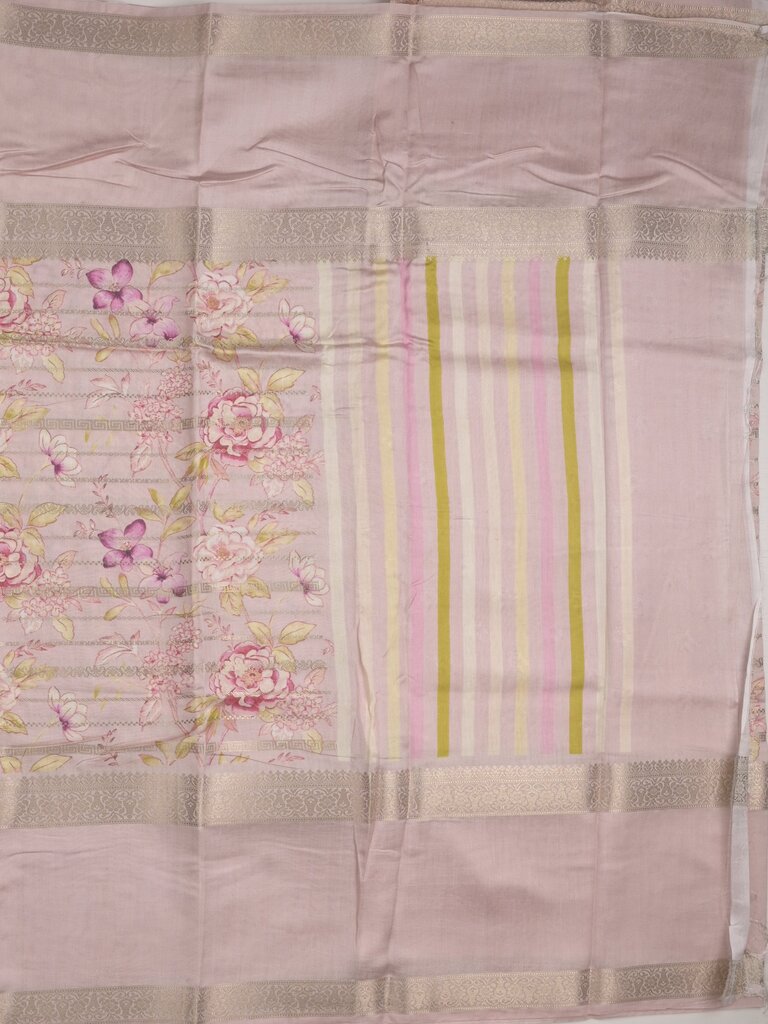 Munga fancy floral printed saree with big border and attached blouse