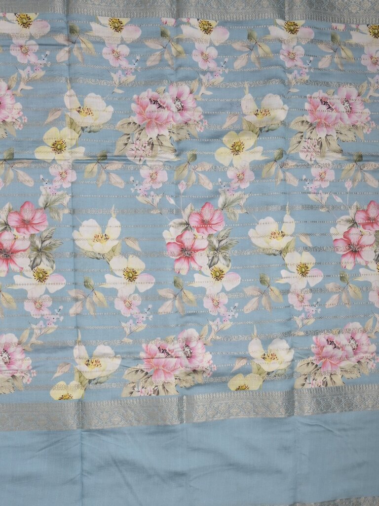 Munga fancy floral printed saree with big border and attached blouse