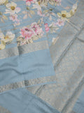 Munga fancy floral printed saree with big border and attached blouse
