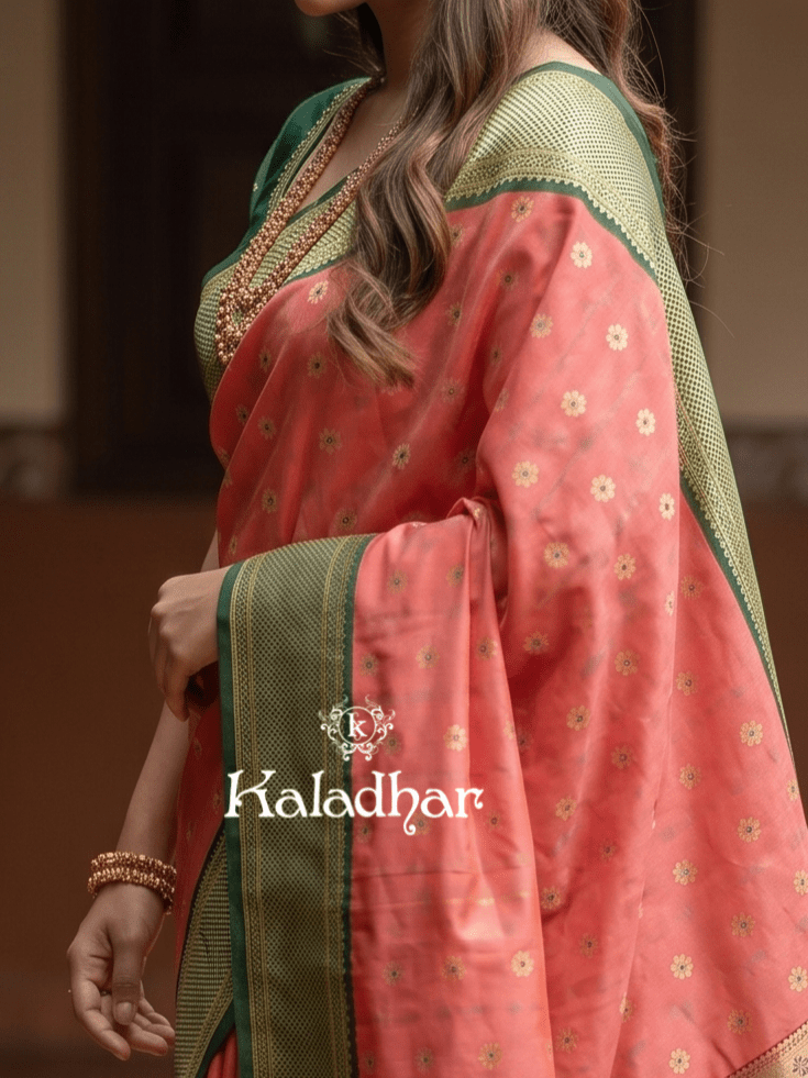 Narayanpet pattu saree allover zari motifs with paithani pallu and contrast blouse