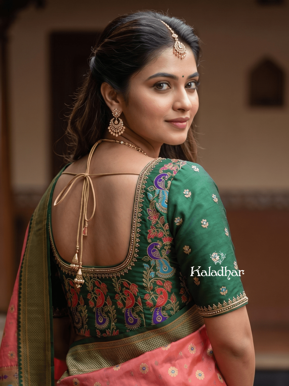 Narayanpet pattu saree allover zari motifs with paithani pallu and contrast blouse