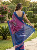 Mangalagiri cotton saree in pink color with contrast pallu and printed blouse