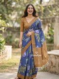 Mangalagiri cotton saree in royal blue color with contrast pallu and printed blouse