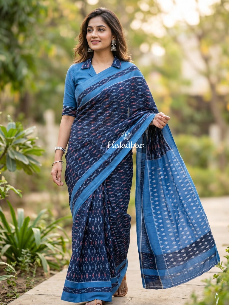Ikkath cotton sarees with contrast border and contrast pallu