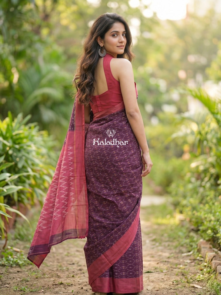 Ikkath cotton sarees with contrast border and contrast pallu