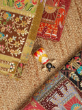 FABRIC ONLY Red color crape fabric with allover embroidery - per meter