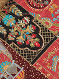 FABRIC ONLY Red and brown color crape fabric with allover embroidery - per meter