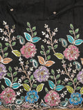 FABRIC ONLY Black color dola silk fabric with allover embroidery - per meter
