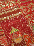 FABRIC ONLY Red color crape fabric with allover embroidery - per meter