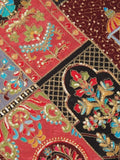 FABRIC ONLY Red and brown color crape fabric with allover embroidery - per meter