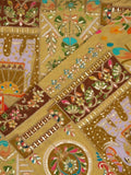 FABRIC ONLY Mustard yellow color crape fabric with allover embroidery - per meter