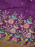 FABRIC ONLY Violet color dola silk fabric with allover embroidery - per meter