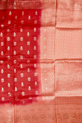 Dola silk saree red color with allover zari motive weaves, big zari wooven border, pallu and plain blouse