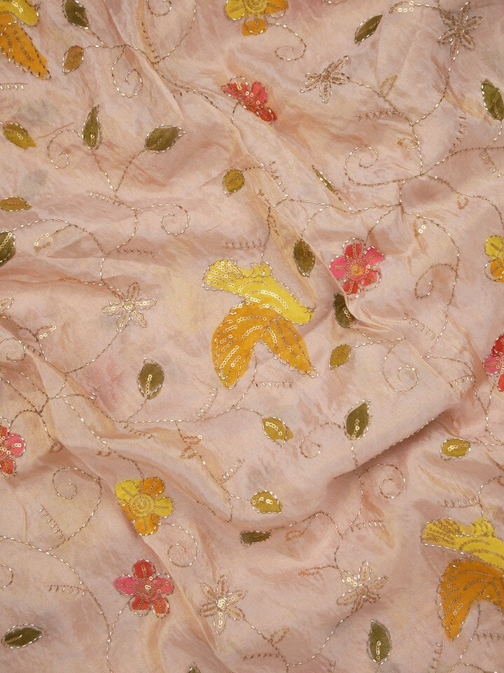 FABRIC ONLY Baby pink color dola silk fabric with allover embroidery - per meter