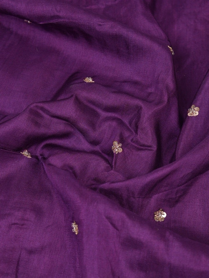 FABRIC ONLY Violet color dola silk fabric with allover embroidery - per meter