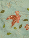 FABRIC ONLY Light blue color dola silk fabric with allover embroidery - per meter