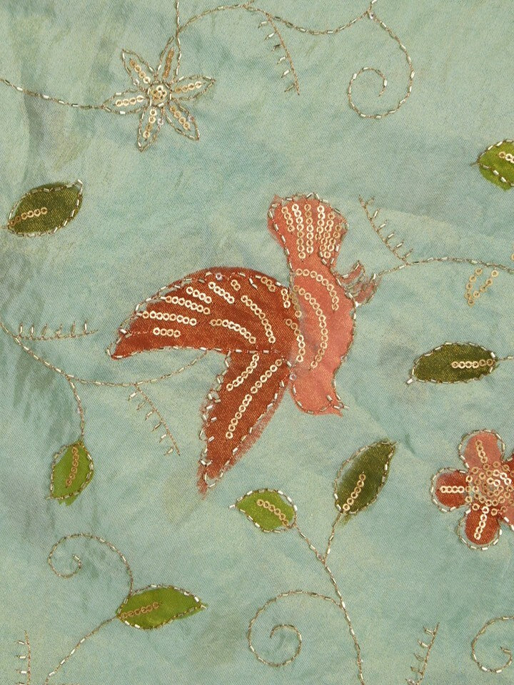 FABRIC ONLY Light blue color dola silk fabric with allover embroidery - per meter