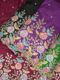 FABRIC ONLY Black color dola silk fabric with allover embroidery - per meter