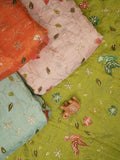 FABRIC ONLY Baby pink color dola silk fabric with allover embroidery - per meter