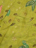 FABRIC ONLY Parrot green color dola silk fabric with allover embroidery - per meter