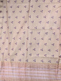 Tussar fancy saree cream color allover digital prints & zari border with striped pallu and printed blouse