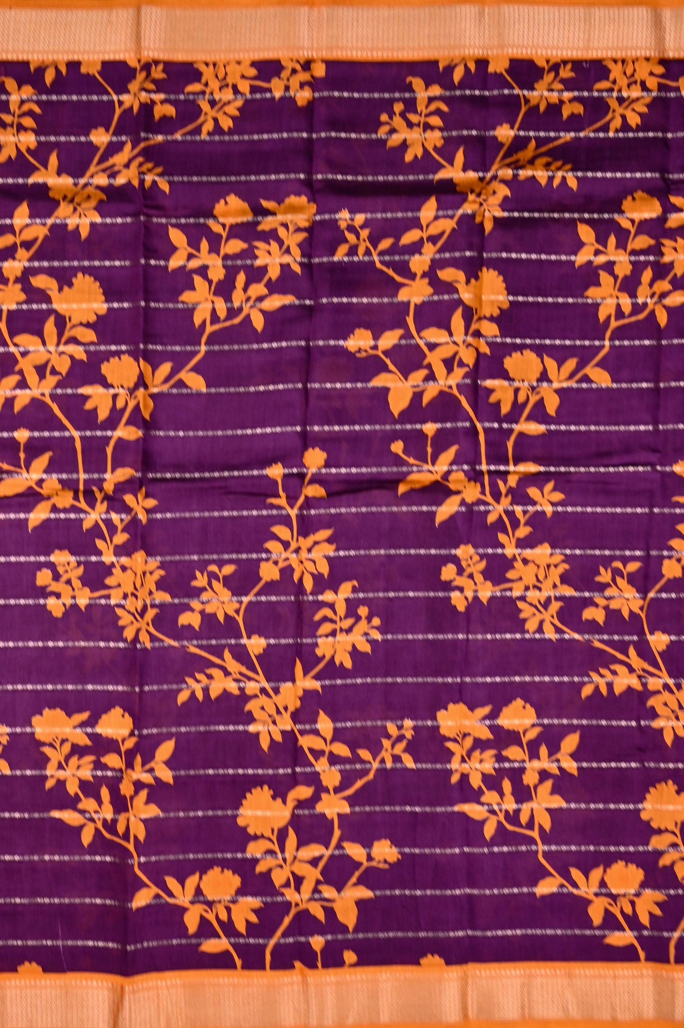 Maheshwari saree purple and yellow color with allover digital floral prints with zari lines, short pallu, small zari border and contrast blouse