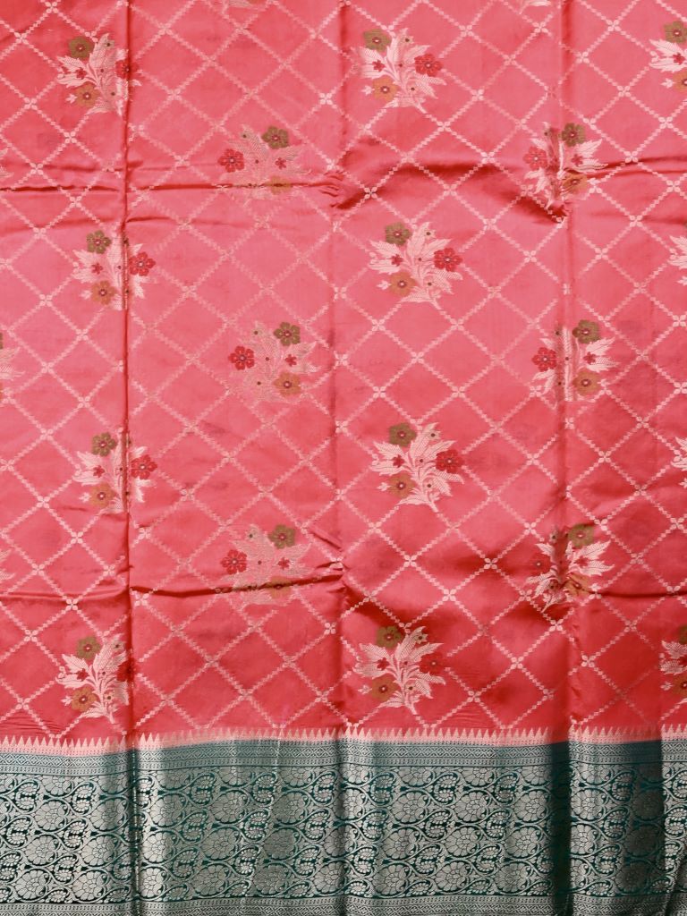 Akshara silk fancy saree dark peach color allover zari weaves & zari border with rich contrast ballu and brocade blouse