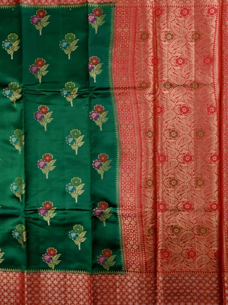 Akshara silk fancy saree bottle green color allover zari weaves & zari border with rich contrast ballu and brocade blouse