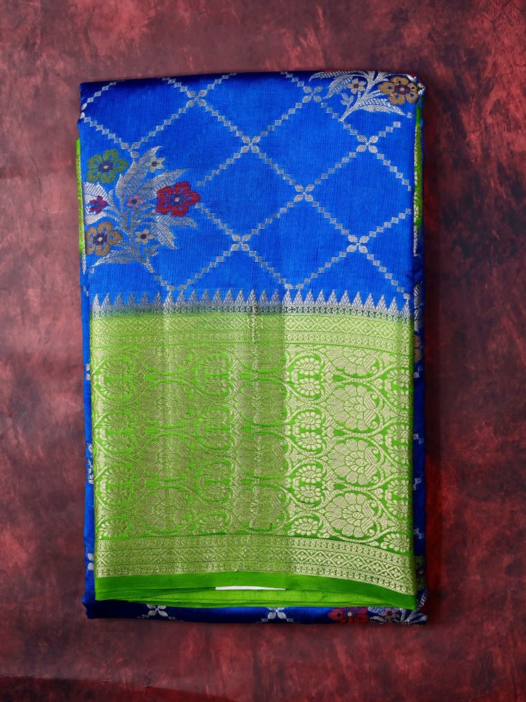 Akshara silk fancy saree royal blue color allover zari weaves & zari border with rich contrast ballu and brocade blouse