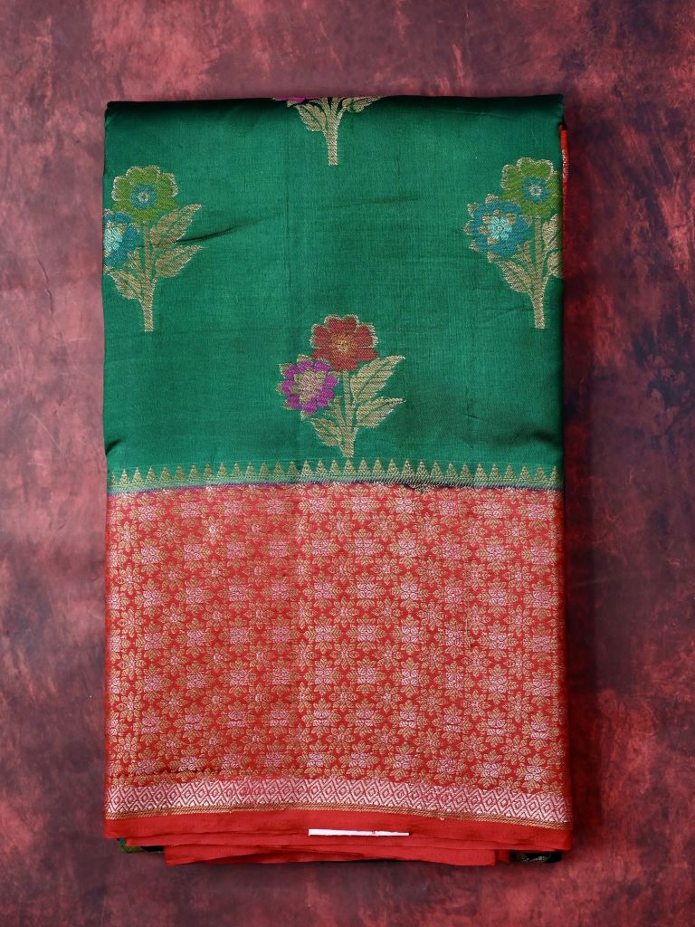 Akshara silk fancy saree bottle green color allover zari weaves & zari border with rich contrast ballu and brocade blouse