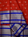 Silk kota fancy saree red color allover zari motifs & zari border with contrast pallu and attached plain blouse