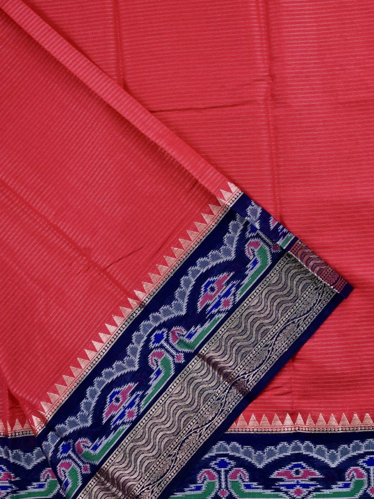 Dupion fancy saree red color allover stripes & zari border with zari pallu and plain contrast blouse