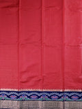 Dupion fancy saree red color allover stripes & zari border with zari pallu and plain contrast blouse