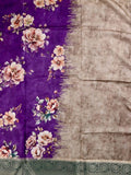 Tussar fancy saree violet color allover digital prints & zari border with printed pallu and printed blouse