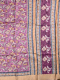 Tussar fancy saree purple color allover prints & small kaddi border with printed pallu and plain blouse