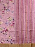 Tussar fancy saree baby pink color allover prints & small kaddi border with printed pallu and plain blouse