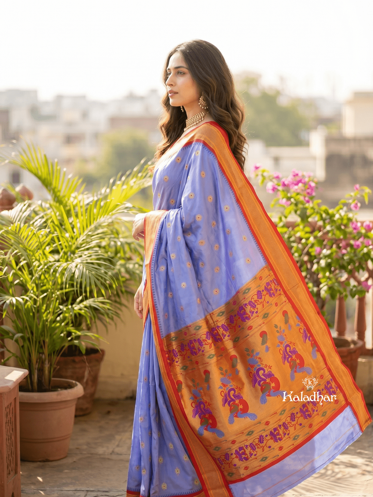 Narayanpet pattu saree allover zari motifs with paithani pallu and contrast blouse