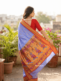Narayanpet pattu saree allover zari motifs with paithani pallu and contrast blouse