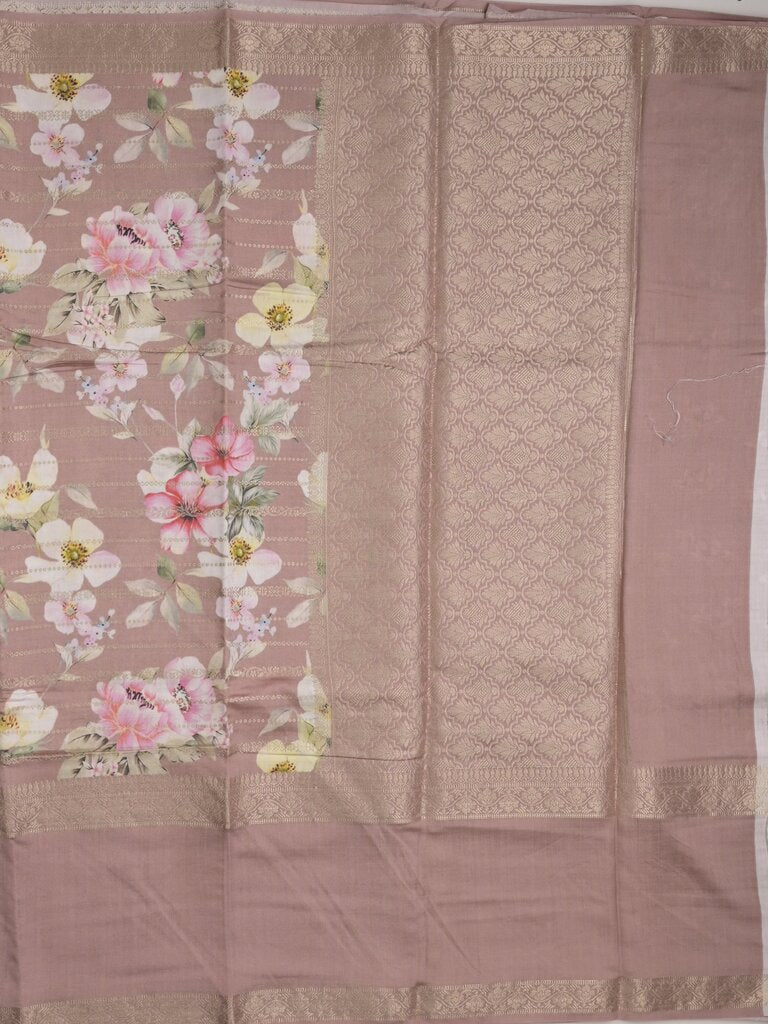 Munga fancy floral printed saree with big border and attached blouse