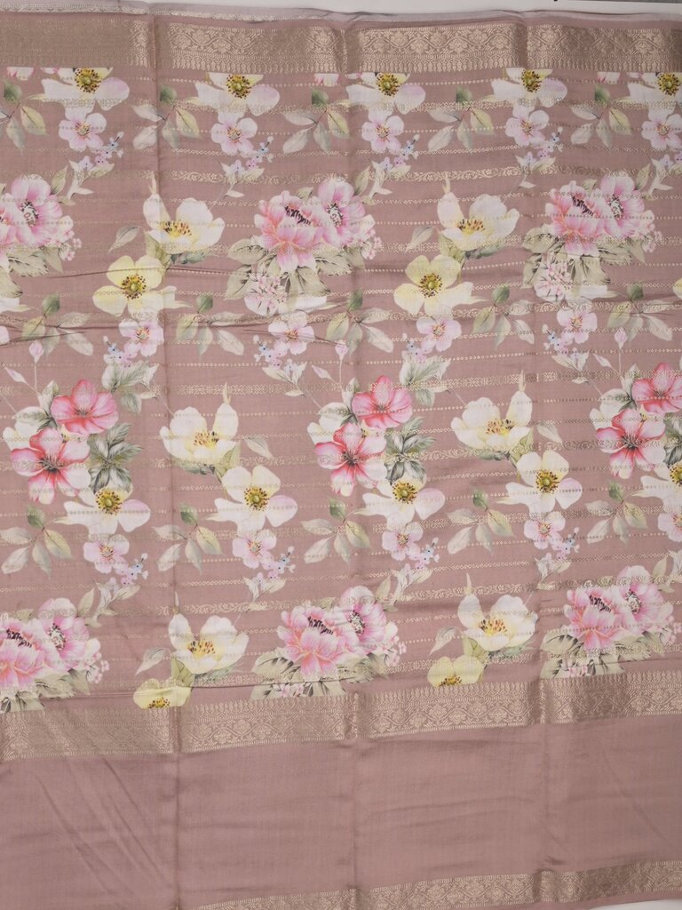 Munga fancy floral printed saree with big border and attached blouse