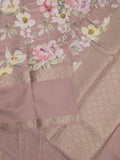 Munga fancy floral printed saree with big border and attached blouse