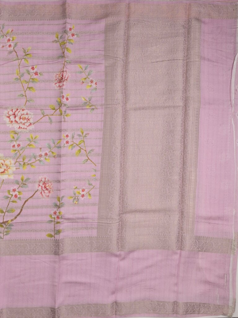 Munga fancy floral printed saree with big border and attached blouse