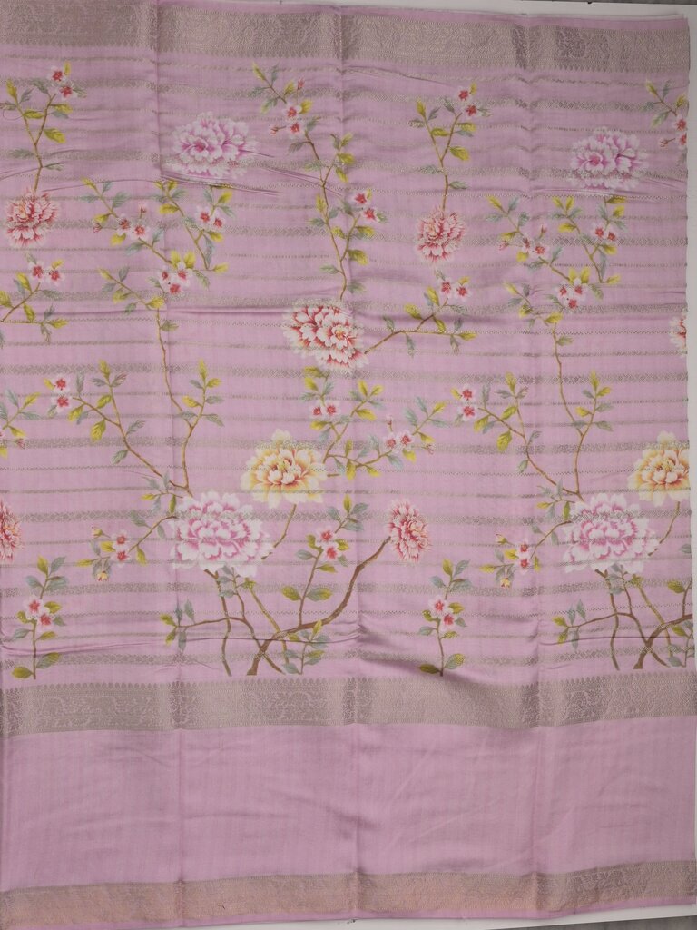 Munga fancy floral printed saree with big border and attached blouse