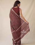 Mangalagiri fancy printed saree in maroon color with zari border and plain contrast blouse