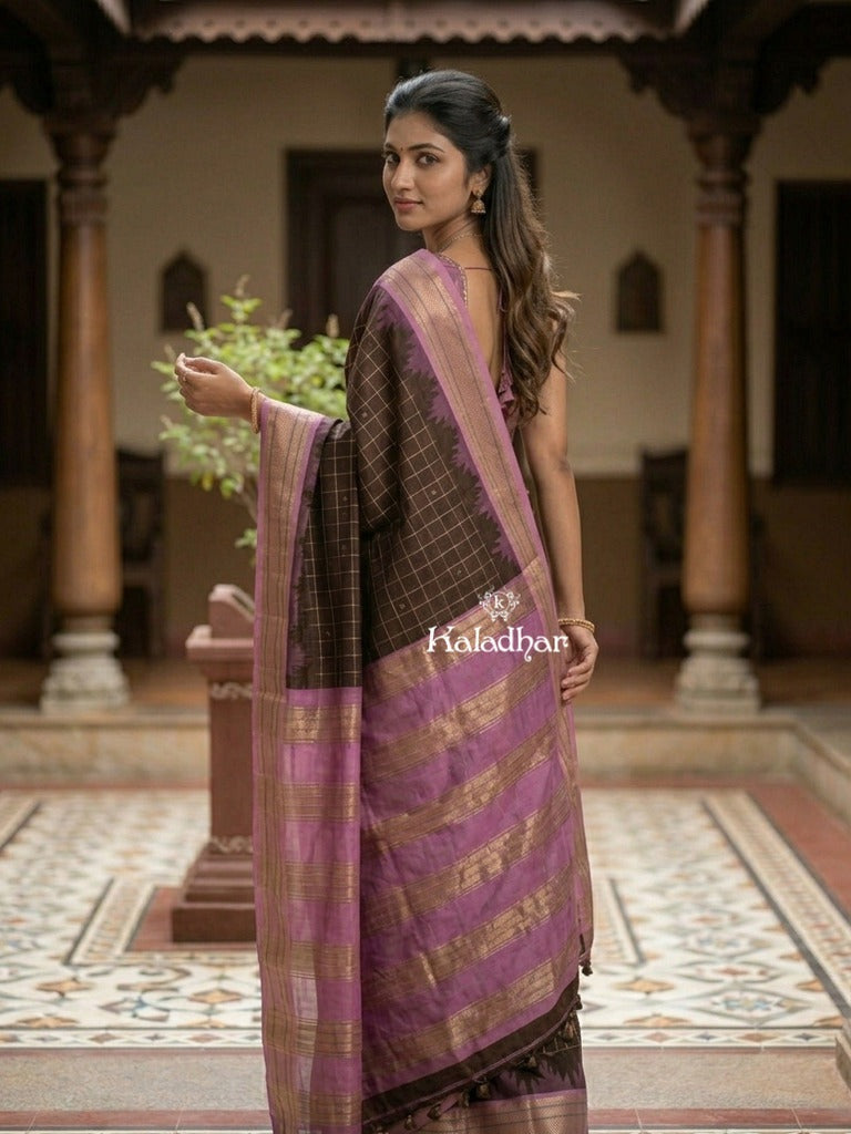 Narayanpet pattu saree allover zari checks and zari border with contrast pallu and blouse