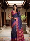 Narayanpet pattu saree allover zari checks and zari border with contrast pallu and blouse